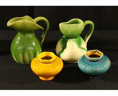 Art Pottery - an Aller Vale jug, impressed c.1900; another; two miniature vases, possibly Linthorpe (4) 