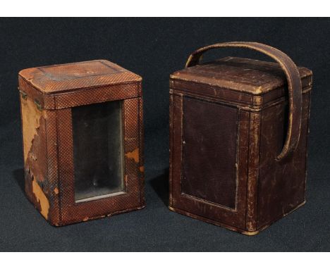 A 19th century morocco carriage clock box; another, similar (2) 