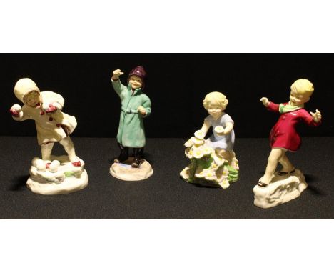 A Royal Worcester figure, January, modelled by F. C. Doughty; others, February, May and December (4) 