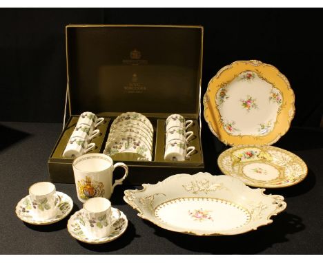 A Royal Worcester Lavinia pattern coffee service, for six, boxed;  a similar coffee cup and two saucers;  an Aynsley commemor