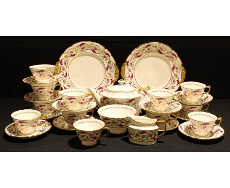 A Royal Crown Derby Princess pattern part tea service comprising cake plates, side plates, teapot, sugar bowl, cream jug, cup