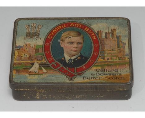Advertising, Callard &amp; Bowser?s ? an early 20th century rounded rectangular investiture souvenir tin, the hinged lid prin