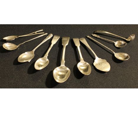 Silver Flatware - a George IV Fiddle pattern dessert spoon, London 1829;  two similar teaspoons, London 1812;  a silver cream