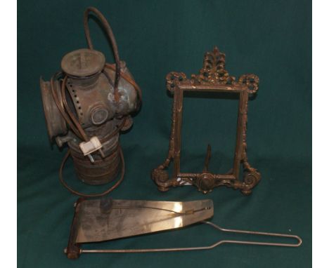 Iron picture frame, car lamp and a dinner gong