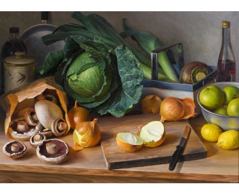 Raymond Booth (1929-2015) “From the Vegetable Garden” (1990) Signed and dated 1990, oil on board, 45.5cm by 63.5cm  Exhibited