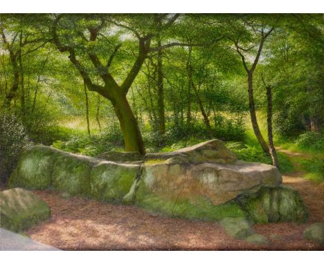 Raymond Booth (1929-2015) “By Adel Crags: A Brilliant September Morning” (2001) Signed and dated 2001, oil on board, 60cm by 