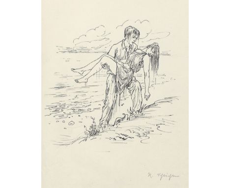 Schlichter, Rudolf. Illustrationen zu Theodor Storms "Novelle". 7 Kartons mit originalen Federzeichnungen in schwarzer Tusche