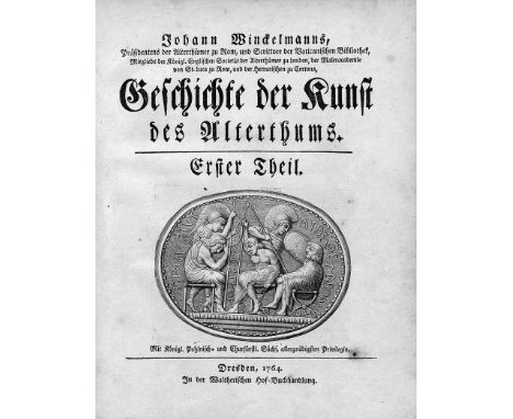 Winckelmann, Johann Joachim. Geschichte der Kunst des Altertums. 2 Tle in 2 Bdn. LII, 431 S., 15 Bl. Mit 2 gestochenen TVigne