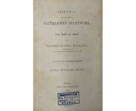 Wallace, Alfred Russel. Beiträge zur Theorie der natürlichen Zuchtwahl. Eine Reihe von Essais. Autorisierte deutsche Ausgabe 