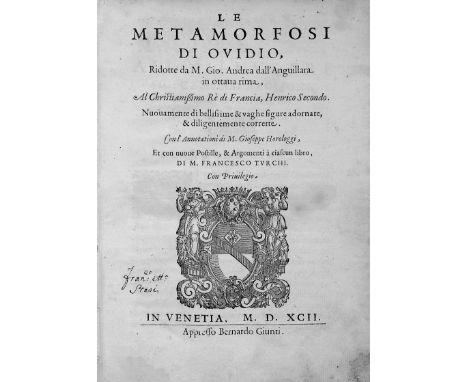 Ovidius, Publius Naso. Le Metamorfosi ridotte da M. Gio Andrea dell'Angvillara in ottava rima. Nuovamente di bellissimi &amp;