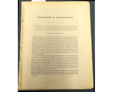 Herschel, John Frederick William. Vier Aufsätze. - In: Philosophical Transactions. 29,5 x 23 cm. Lose Blatt. London 1840-43. 