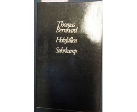 Bernhard, Thomas. Holzfällen. Eine Erregung. 320 S., 1 Bl. 19 x 11,5 cm. OLeinen mit OSchutzumschlag. Frankfurt/M., Suhrkamp,