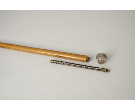 Thermometerstock. Systemstock mit ziseliertem Silberknauf und Thermometer. Lackierter Malakkarohrschuss mit Metallzwinge. Län