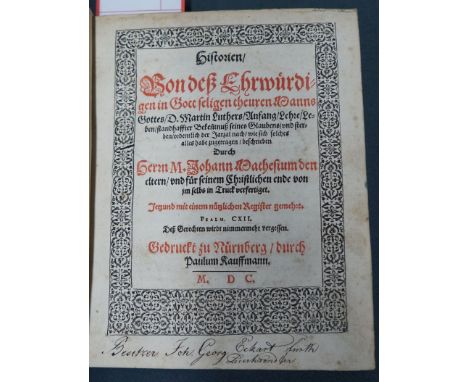 Mathesius, Johannes. Historien, von deß ehrwürdigen in Gott seligen theuren Manns Gottes, D. Martin Luthers, Anfang, Lehre, L