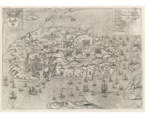 Raigniauld, (Henry). Isle et siège de Malte. Kupferstichkarte. 22 x 30 cm. Um 1630. Paris 1629 oder 1640.R. Mason und P. Will