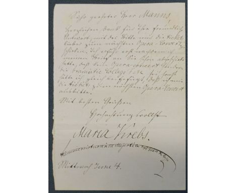 Krebs, Karl August, Klaviervirtuose, Komponist und Dirigent, Hofkapellmeister in Dresden (1804-1880). Eigh. Brief m. U. "Kreb