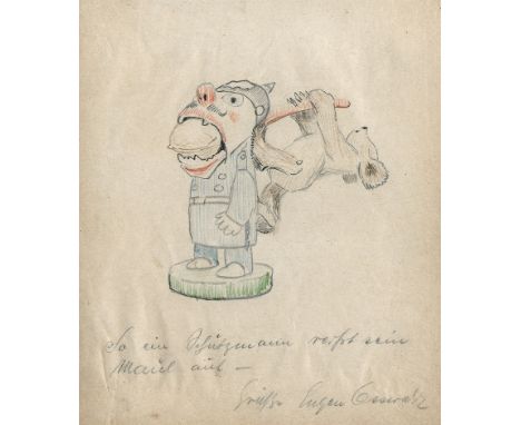 Osswald, Eugen. Sammlung von 24 mit Buntstift ankolorierten Orig.-Bleistiftzeichnungen und Orig.-Vintagephotographie, montier