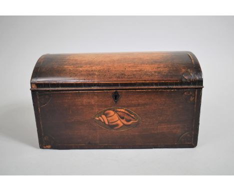 An 18th Century George III Mahogany Dome Topped Tea Caddy with a Tulip Wood Crossbanding an Shell Motif Inlay, 28cms Wide 