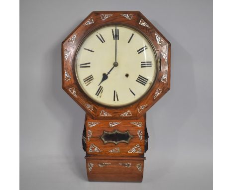 A late Victorian Rosewood and Mother of Pearl Inlaid Octagonal Drop Dial Wall Clock with Fusee Movement and Compete with Pend