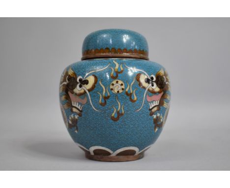 A 20th Century Chinese Cloisonne Ginger Jar and Cover, Decorated five Clawed Dragons Chasing Flaming Pearl, on Blue Ground, 1