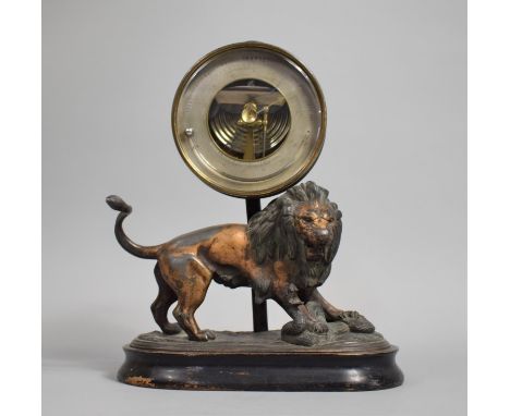 A Late 19th Century Brass cased Holosteric Barometer by Barber and Bustin, Liverpool Housed on Spelter Stand with Snarling Li