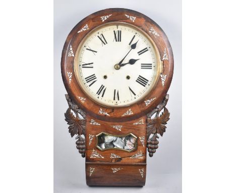 A Late 19th Century Mother of Pearl Inlaid Rosewood Drop Dial Wall Clock 