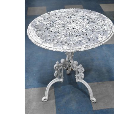 A Circular White Painted Garden Tripod Table, 59cms Diameter