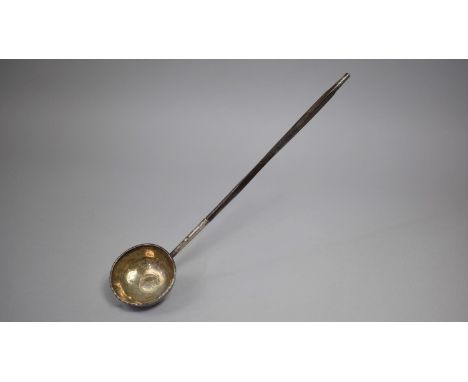 A Georgian White Metal and Baleen handled Toddy Ladle set with Georgian Coin, 29.5cm 