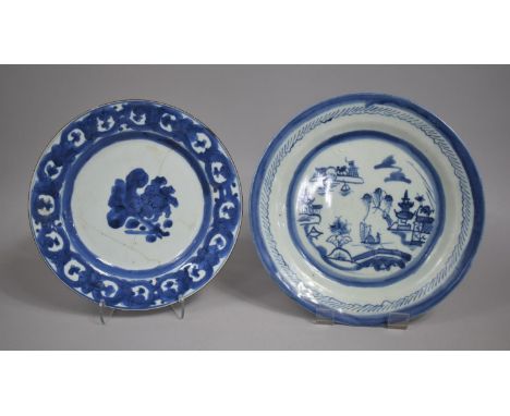 A 19th Century Chinese Blue and White Plate Decorated with River Village Scene together with a Further Chinese Plate, Staple 