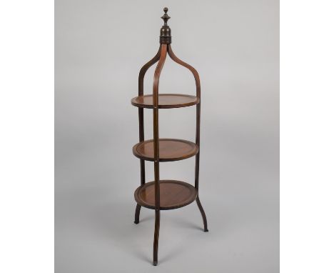 A Late 19th Century Mahogany Three Tier Etagere/Cake Stand with a Turned Finial over Boxwood-Line Inlaid Circular Shelves and