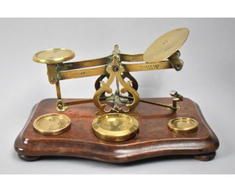 A Set of Windle and Blyth Postage Scales and Weights on Oak Wood Plinth Base, AF, 19cms Wide