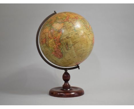 An Early 20th Century Geographia 10 Inch Terrestrial Globe on a Turned Wooden Stand, 40cms HIgh 