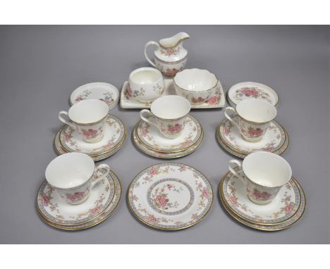 A Royal Doulton Canton Pattern Tea Set, To Comprise Cups, Saucers, Side Plates, Milk Jug etc. The Pattern Featured in the Que