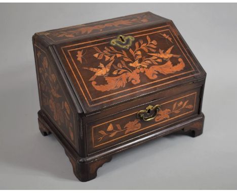 A Dutch Marquetry Miniature Bureau with a Four Drawer Fitted Interior over a Single Drawer and Supported on Bracket Feet, The