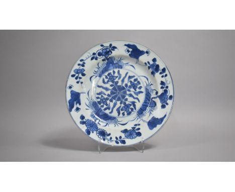 An 18th/19th Century Chinese Blue and White Export Plate Decorated in a Foliate Motif, 22.5cms Diameter, Condition Issues to 