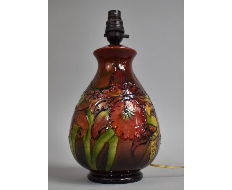 A Moorcroft Table Lamp of Baluster Form, Red Ground, Impressed Factory Marks, and with Original 'By Appointment W Moorcroft P