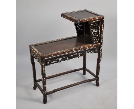 A 19th Century Chinese Hardwood Two Tier Vase Stand/Occasional Table having Inlaid Mother of Pearl Inlaid Foliate Decoration 