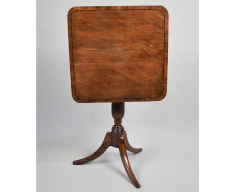 An Early 19th Century George III Yew Wood Tripod Table with a Cross Banded Top over a Turned Column and Three Out-Swept Legs,