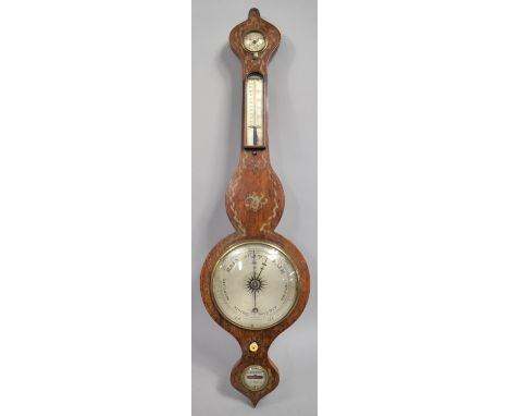 An Early 19th Century Rosewood Mercury Barometer with Painted Gilt Decoration with an 8" Dial, 97cms High 