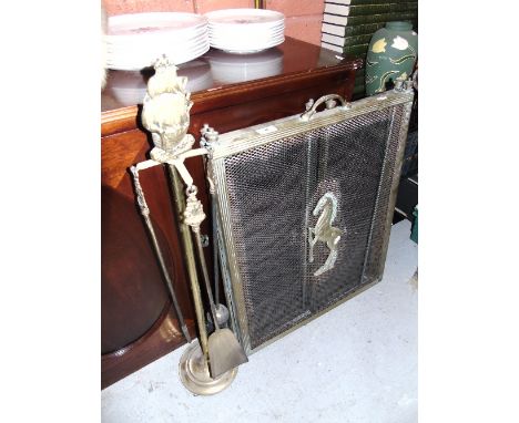 BEST BID: A Brass Companion Set and a Trifold Fire Screen (2).