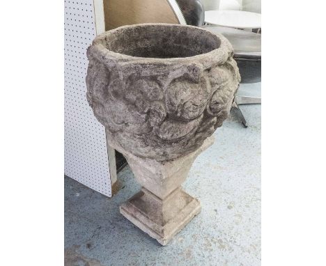 PLANTER, reconstituted stone on a limestone plinth, 78cm H x 50cm.