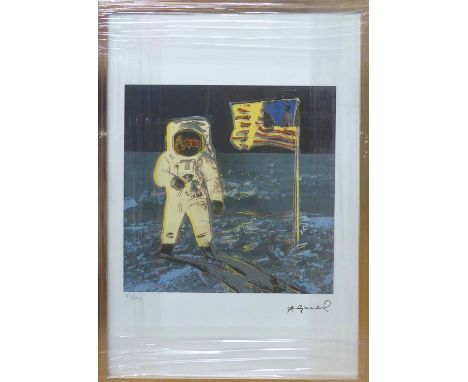 ANDY WARHOL 'First man on the moon', lithograph, with Leo Castelli blue stamp verso and George Israeli editeur embossing lowe