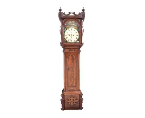 ~ A Scottish Mahogany Eight Day Longcase Clock, signed D.Dawson, Glasgow, circa 1840, Gothic style case, hood with side sound