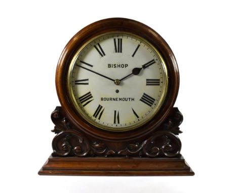 ~ An Oak Wall/Shelf Drop Dial Timepiece, signed Bishop, Bournemouth, circa 1890, side doors, applied scroll mounts, stepped b