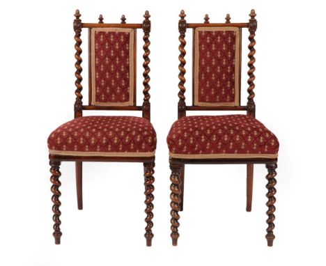 A Pair of Victorian Rosewood Spiral Turned Side Chairs, stamped W&amp;C Wilkinson, 14 Ludgate Hill, numbered 1278, circa 1870