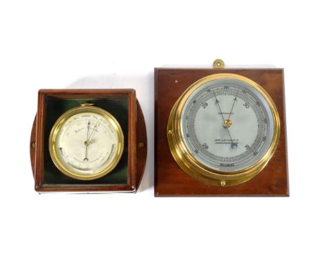 An Aneroid/Thermometer Brass Barometer, contained in a mahogany case, circa 1890 and A Brass Bulkhead Ships Aneroid Barometer
