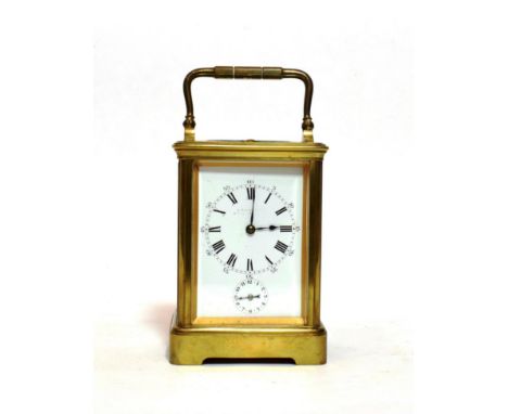A Brass Striking and Repeating Alarm Carriage Clock, signed L.LeRoy &amp; Cie, 7 De La Madeleine, Paris, circa 1900, carrying