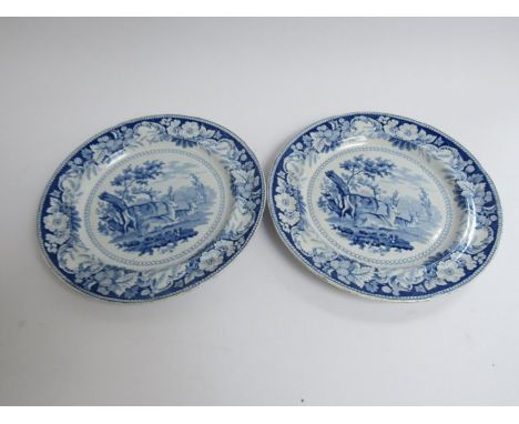 Two 19th Century J &amp; W R 'Rural Scenery', blue and white plates