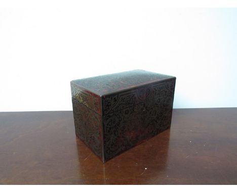 A 19th Century boulle work tea caddy containing original twin lidded boxes, with key 