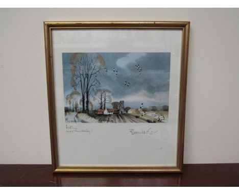 Hugh Brandon Cox "Autumn near Mundesley" coloured print pencil signed, framed and glazed, 30cm x 27cm